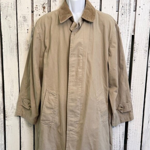 VTG Britches Great Outdoors Duster Jacket Mens Large Trench Khaki Button Cotton - Picture 1 of 13